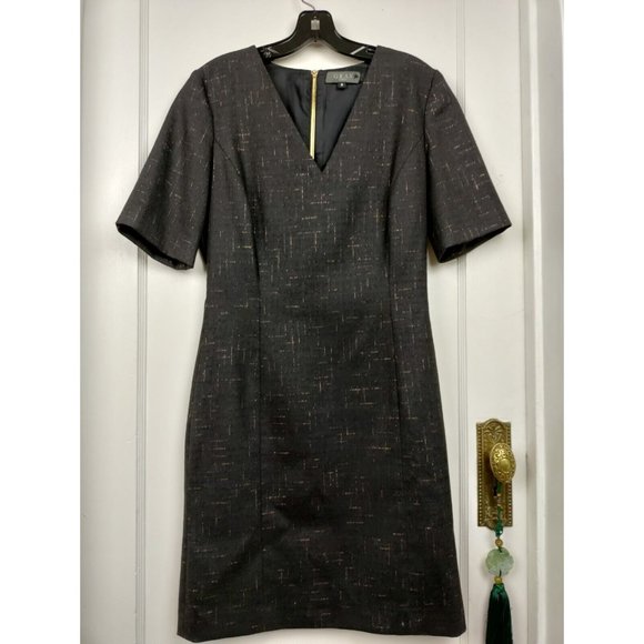 GRAY ASPEN Gorgeous Charcoal/Gold Thread Sheath Dress SIZE 8 - Picture 8 of 8